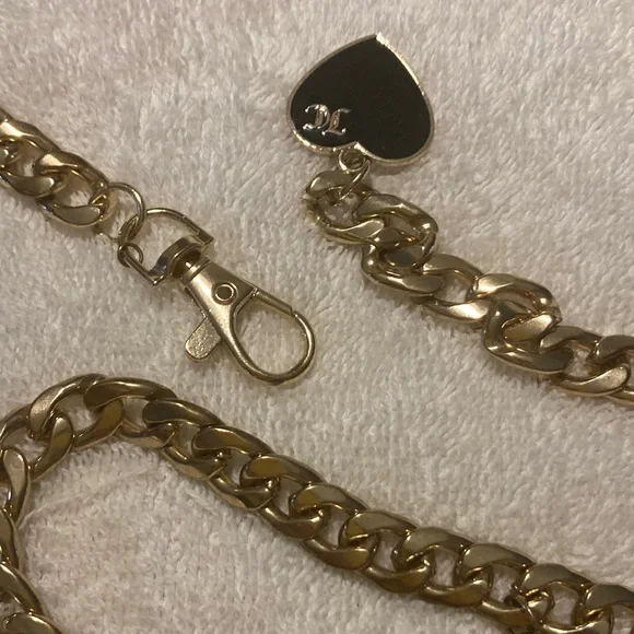 Belt Juicy Couture Gold Chain Black Hearts Charns M/L 47.5" - Picture 3 of 4